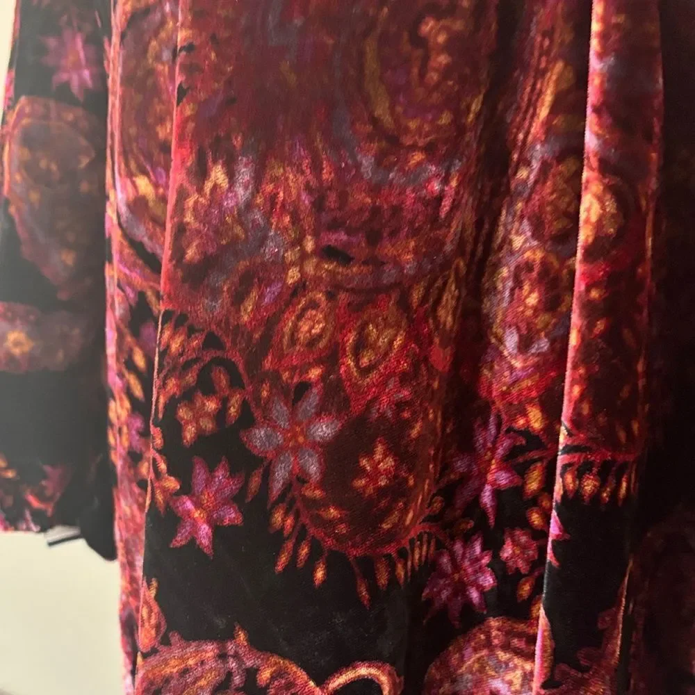FREE PEOPLEVelvet V-Neck Puff Sleeve Tunic Top Burgundy S
